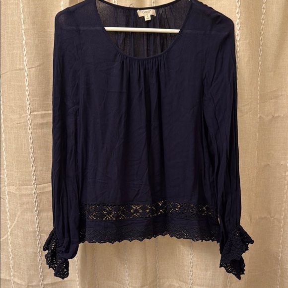 Blue Embellished Sheer Long Sleeve Blouse - Picture 1 of 4